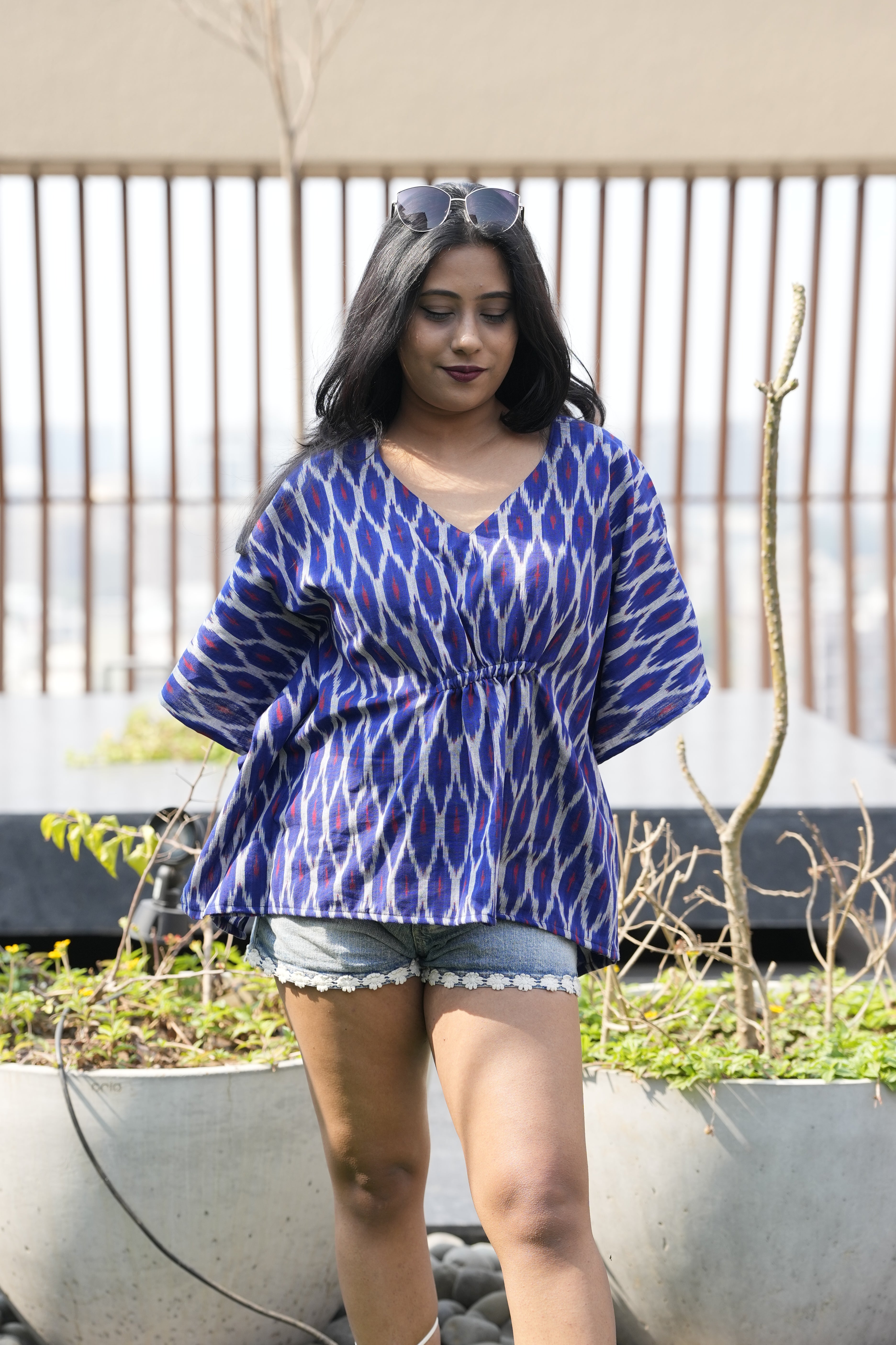 Indigo Ikat Handloom Cotton Kaftan Top