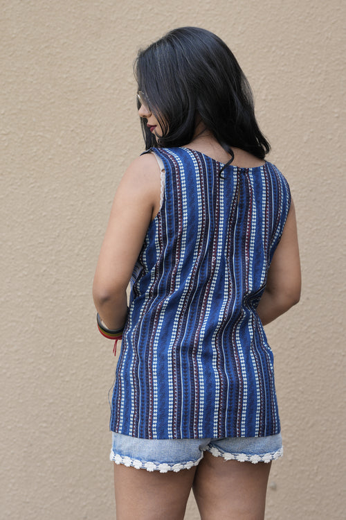 Indigo Cross-Front Asymmetrical Cotton Top