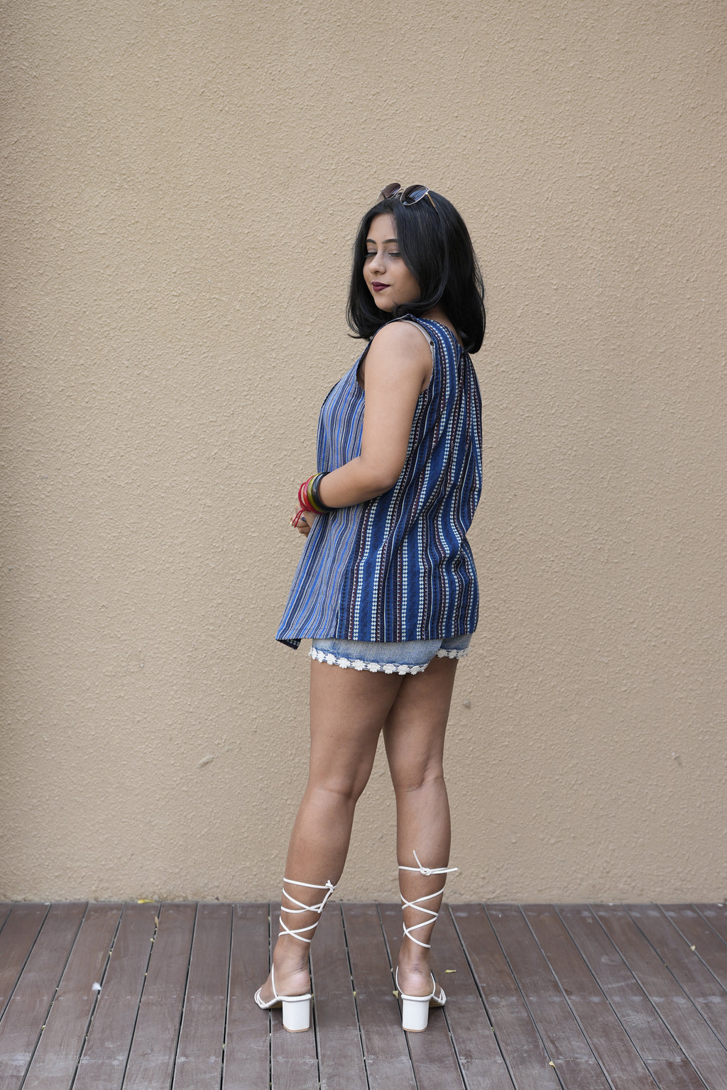Indigo Cross-Front Asymmetrical Cotton Top