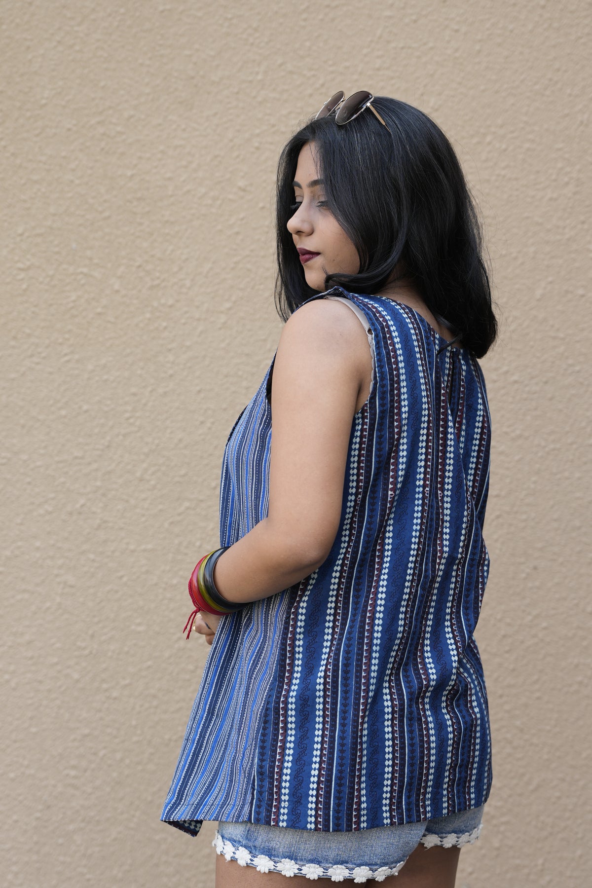 Indigo Cross-Front Asymmetrical Cotton Top