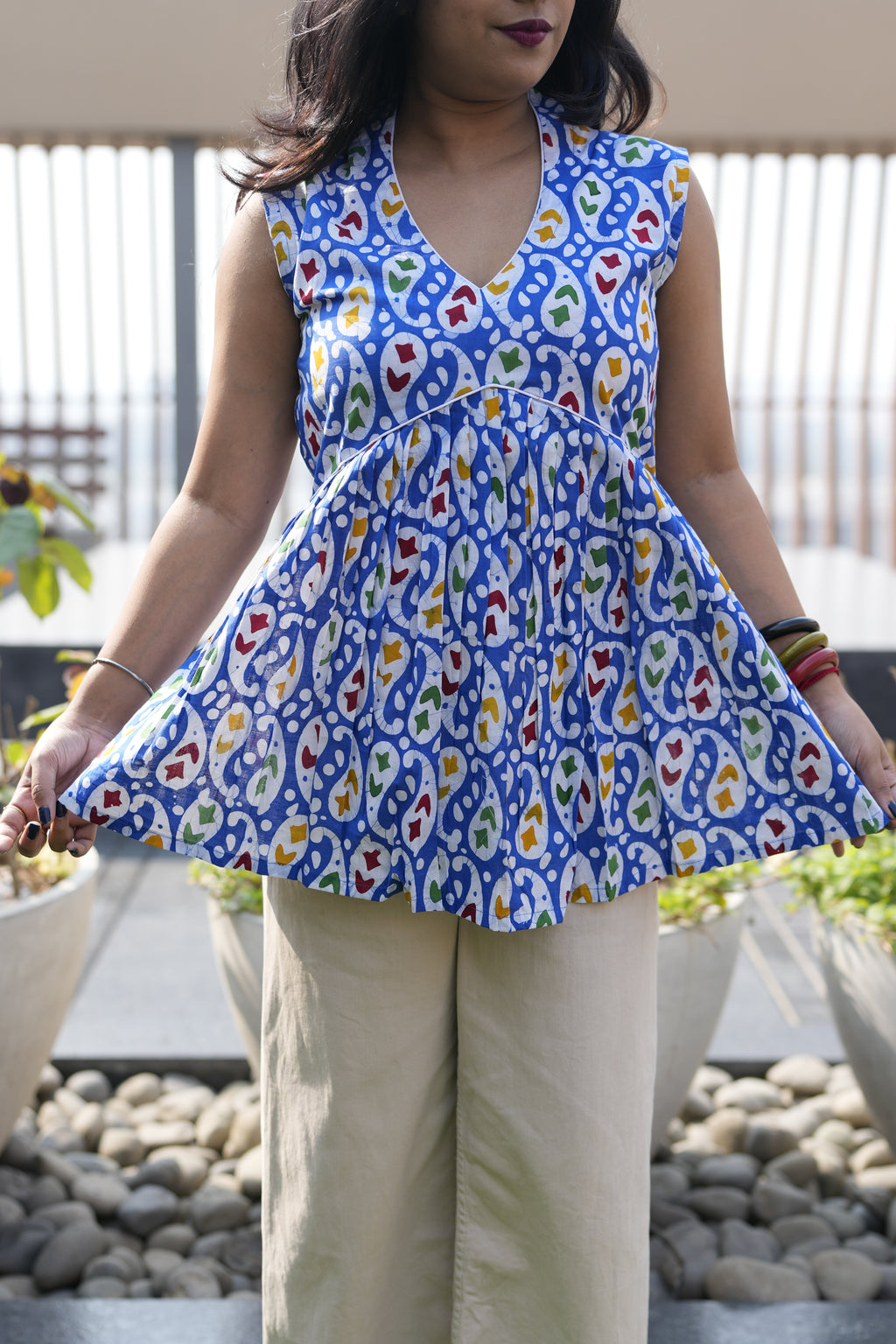 Royal Blue Paisley Block-Print Cotton Tunic