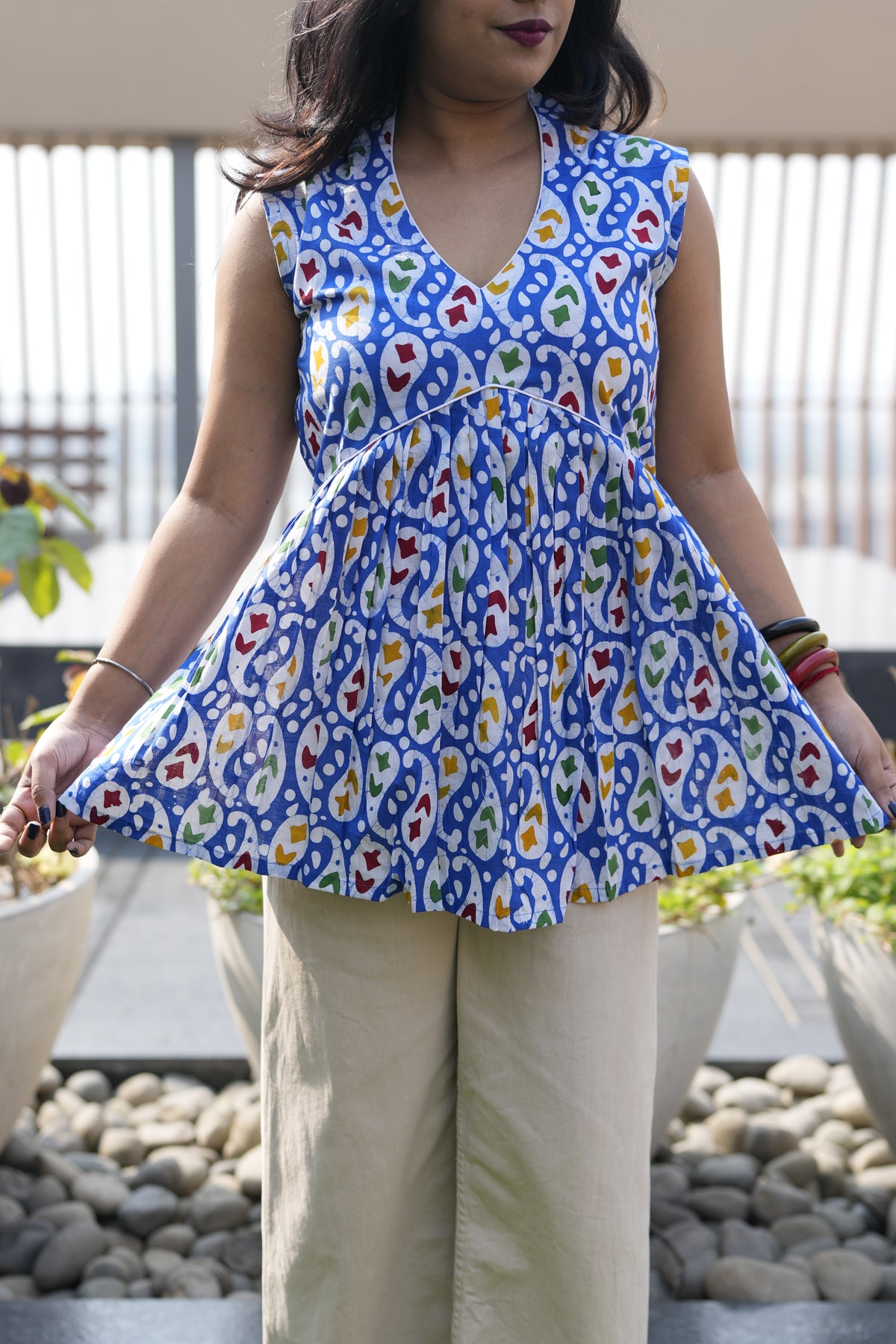 Royal Blue Paisley Block-Print Cotton Tunic