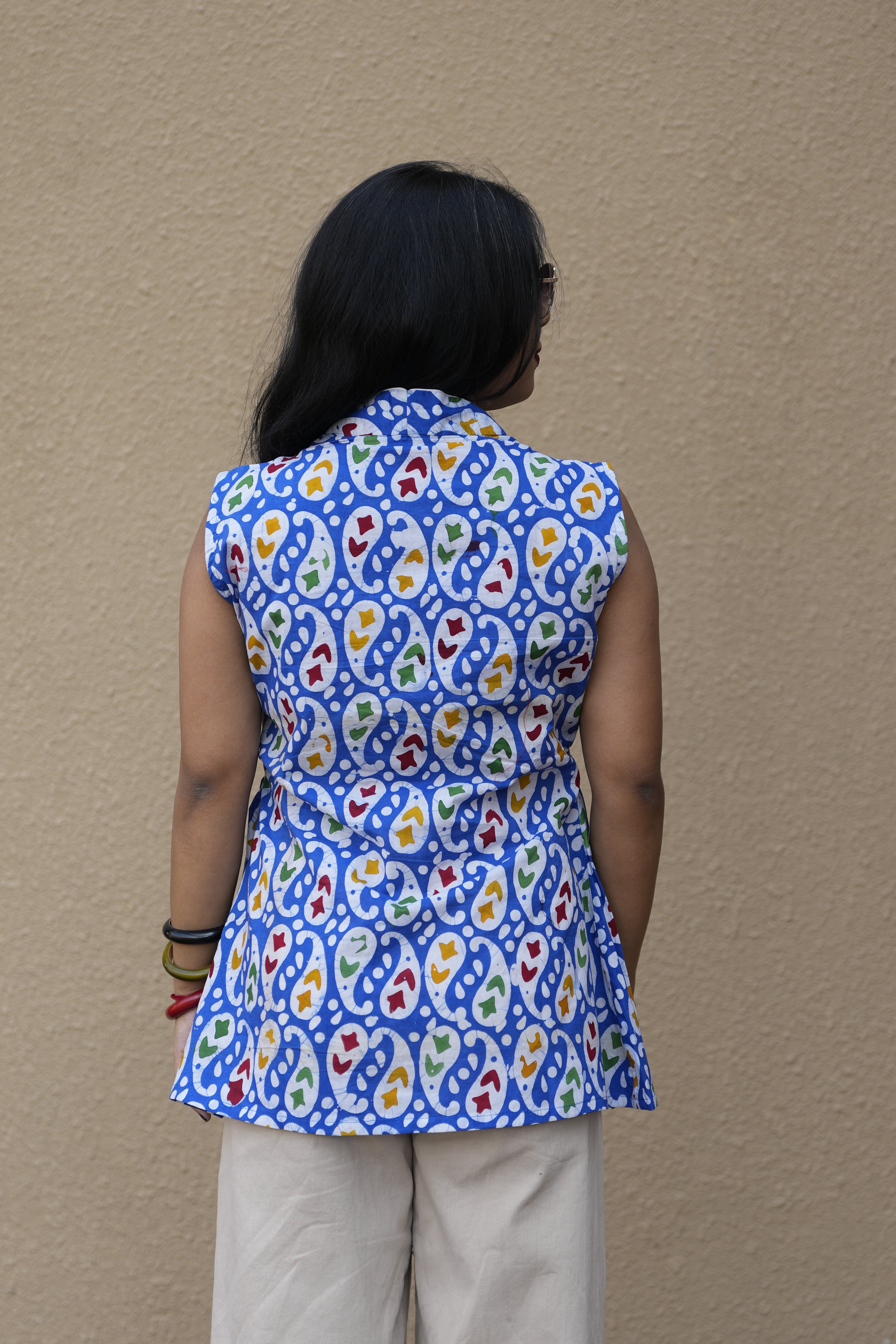 Royal Blue Paisley Block-Print Cotton Tunic