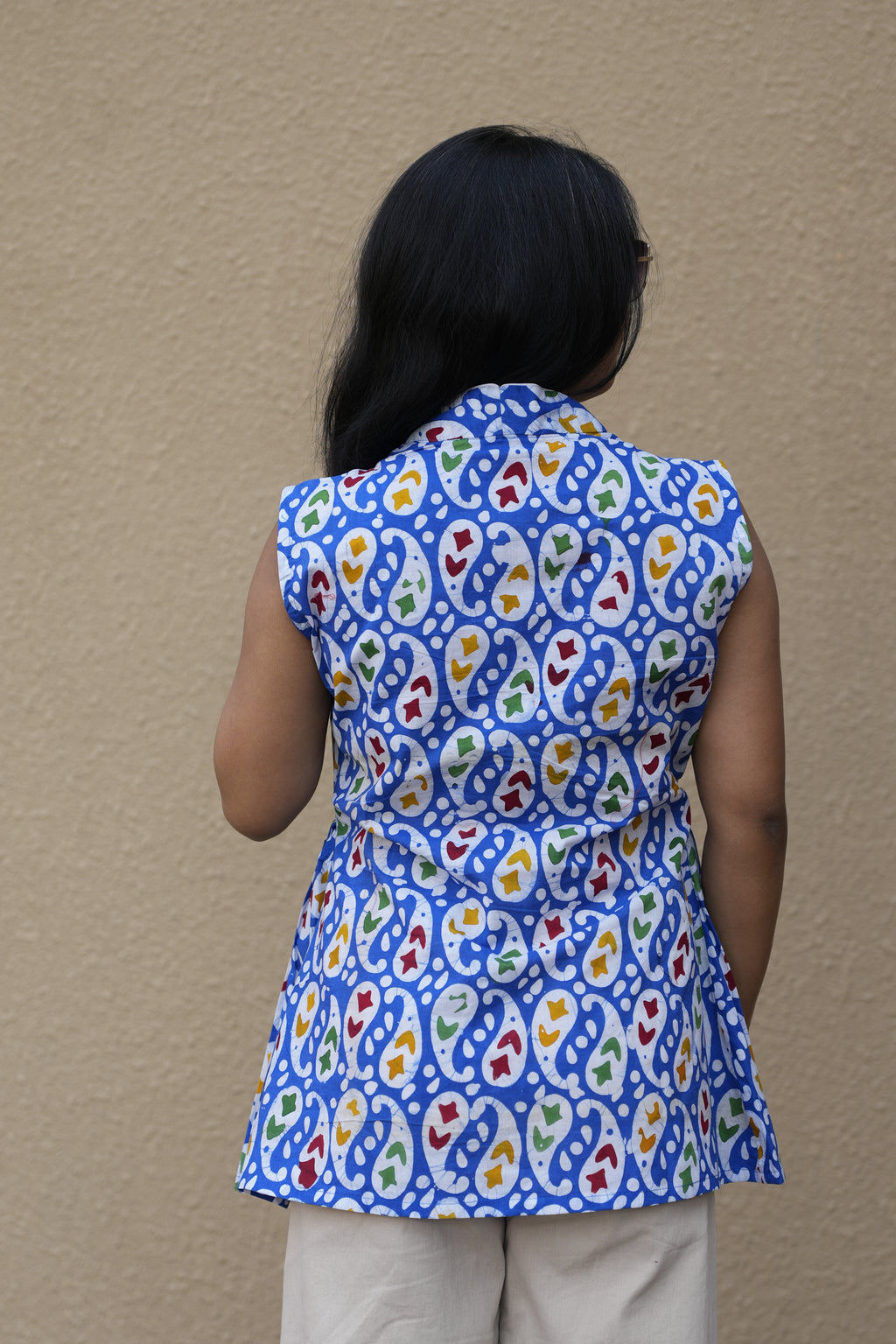 Royal Blue Paisley Block-Print Cotton Tunic