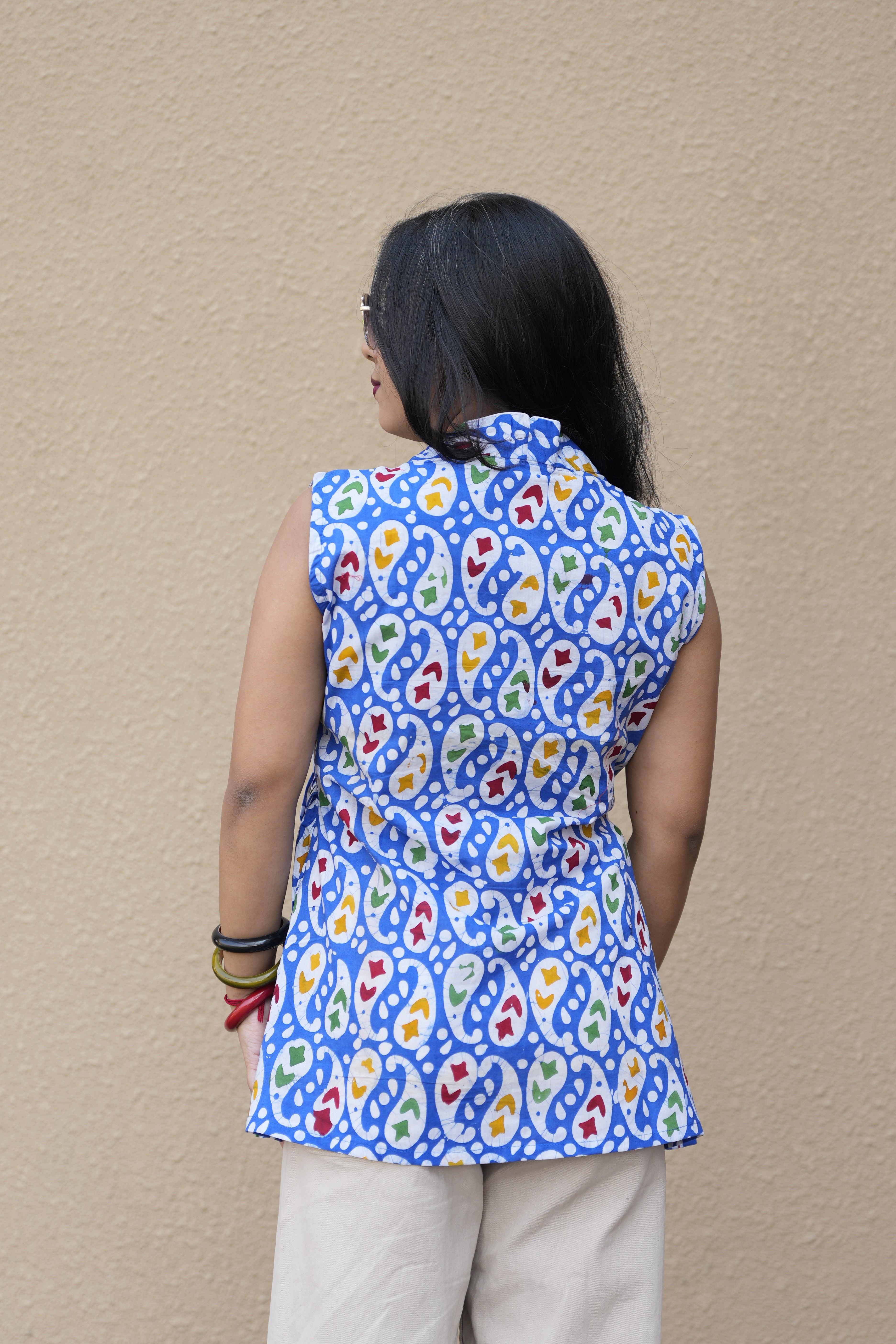Royal Blue Paisley Block-Print Cotton Tunic