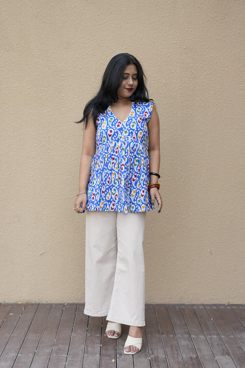 Royal Blue Paisley Block-Print Cotton Tunic