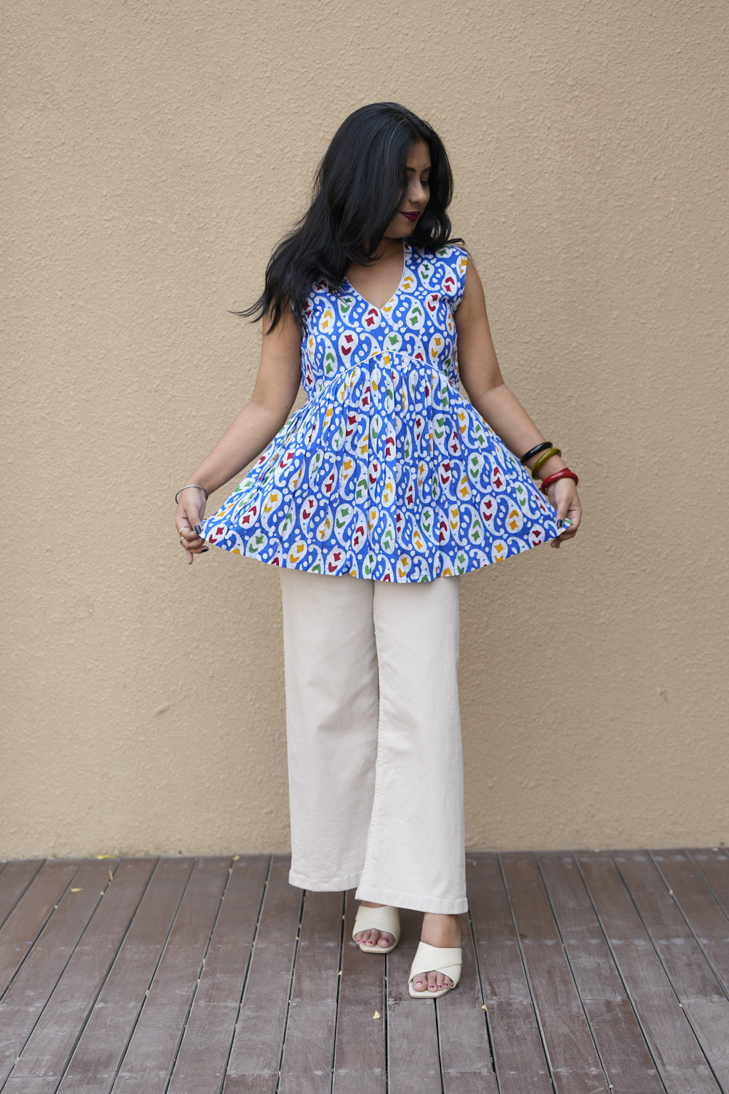 Royal Blue Paisley Block-Print Cotton Tunic